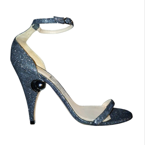 Nicholas Kirkwood Penelope Pearl High Heels Ankle Strap Gunmetal Sandals size 10 - Picture 1 of 11